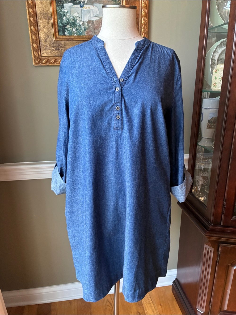 Umgee Indigo Denim Tunic Dress - Size Large